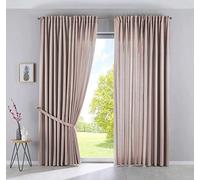 Gardinenbox Curtain Box Set of 2 Cationic JENA Opaque Linen Look Mottled Curtain Tape with Tie Backs 100% Polyester Taupe Height 250 x Width 300 cm