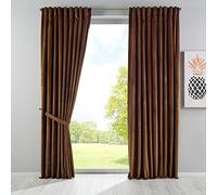 Gardinenbox Milano 20357 Blackout Curtain Velvet Opaque Tab Tape Drawstring Blackout Can Be Shortened 2 Pieces H x W 280 x 135 cm Brown