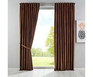 Gardinenbox Milano 20357 Blackout Curtain Velvet Opaque Tab Tape Drawstring Blackout Can Be Shortened 2 Pieces H x W 280 x 135 cm Brown