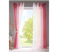 Gardinenbox Modena Pack of 2 Curtains Vertical Colour Gradient Print Transparent with Eyelets and Tiebacks, Decorative Curtain, 100% Polyester, Pink Tones H x W 225 x 140 cm