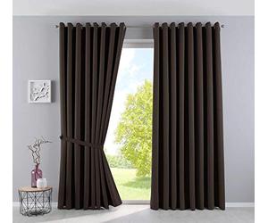 Gardinenbox NewYork Opaque Curtains, Brown, H x W 225 x 295 cm, Pack of 2, Thermal Curtains, Blackout Curtain, Blackout Eyelets, Sound-Insulating, Oeko-Tex UV Protection, Tiebacks, 201920600-2