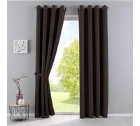 Gardinenbox Newyork Opaque Curtains, Brown, H x W 245 x 140 cm, Pack of 2, Thermal Blackout Curtains, Blackout Eyelets, Sound-Insulating, Oeko-Tex UV Protection, Tiebacks, 201920600-2