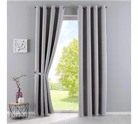 Gardinenbox Newyork Opaque Curtains, Grey, H x W 245 x 140 cm, Pack of 2, Thermal Curtains, Blackout Curtain, Blackout Eyelets, Sound-Insulating, Oeko-Tex UV Protection, Tiebacks, 201920600-2