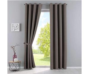 Gardinenbox Newyork Opaque Curtains, Taupe, H x W, 225 x 140 cm, Pack of 2, Thermal Blackout Curtains, Blackout Eyelets, Sound-Insulating, Oeko-Tex UV Protection Tiebacks, 201920600-2