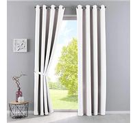 Gardinenbox Newyork Opaque Curtains, White, H x W 225 x 140 cm, Pack of 2, Thermal Curtains, Blackout Curtain, Blackout Eyelets, Sound-Insulating, Oeko-Tex UV Protection, Tiebacks, 201920600-2