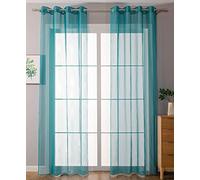 Gardinenbox Pack of 2 Eyelet Curtains Transparent Curtain Set Living Room Voile Eyelet Curtain Lead Tape Closure 100% Polyester Turquoise H x W 175 x 140 cm