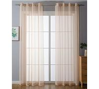 Gardinenbox Pack of 2 Eyelet Curtains Transparent Curtain Set Living Room Voile Eyelet Curtain Lead Tape Closure 100% Polyester Sand H 245 x W 140 cm