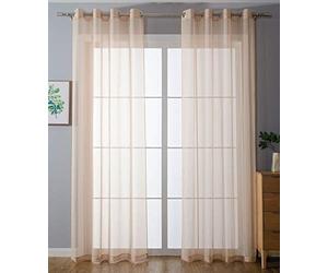Gardinenbox Pack of 2 Eyelet Curtains Transparent Curtain Set Living Room Voile Eyelet Curtain Lead Tape Closure 100% Polyester Sand H 175 x W 140 cm