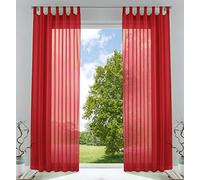 Gardinenbox Pack of 2 Transparent Curtains Set Living Room Voile Tab-Top Curtain with Lead Band Closure, 100% Polyester, Red, H x W 245 x 140 cm