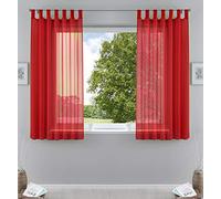 Gardinenbox Pack of 2 Transparent Curtains Set Living Room Voile Tab-Top Curtain with Lead Band Closure, 100% Polyester, Red, H x W 175 x 140 cm