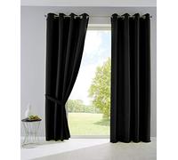 Gardinenbox Palermo 10000265-2 Set of 2 Opaque Curtains Matt Translucent with Eyelets and Tie Backs Decorative Curtain H x W 145 x 140 cm Black