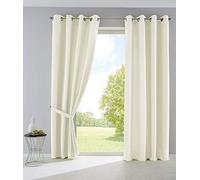 Gardinenbox Palermo Opaque Curtains with Eyelets and Tiebacks 100% Polyester Cream 225 x 140 cm Set of 2