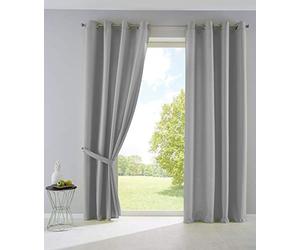 Gardinenbox Palermo Opaque Curtains with Eyelets and Tiebacks 100% Polyester Grey 175 x 140 cm Set of 2