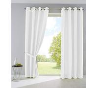 Gardinenbox Palermo Opaque Curtains with Eyelets and Tiebacks 100% Polyester White 175 x 140 cm Set of 2