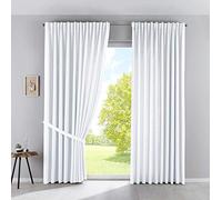 Gardinenbox Palermo Set of 2 Opaque Curtains, Extra Wide, Matte, Translucent, Concealed Loops, Tiebacks, 100002651-2, 100% Polyester, White, H x W 250 x 300 cm