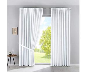Gardinenbox Palermo Set of 2 Opaque Curtains, Extra Wide, Matte, Translucent, Concealed Loops, Tiebacks, 100002651-2, 100% Polyester, White, H x W 250 x 300 cm