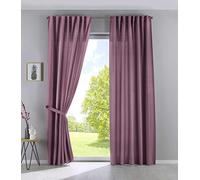 Gardinenbox Set of 2 Cationic Jena Opaque Linen Look Curtains Mottled Curtain Tape with Tie Backs, 100% Polyester, Antique Pink, H x W 145 x 140 cm