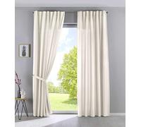 Gardinenbox Set of 2 Cationic Jena Opaque Linen Look Curtains Mottled Curtain Tape with Tie Backs, 100% Polyester, Cream, H 225 x W 140 cm