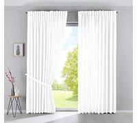 Gardinenbox Set of 2 Cationic Jena Opaque Linen Look Curtains Mottled Curtain Tape with Tie Backs, 100% Polyester, White, H x W 250 x 300 cm