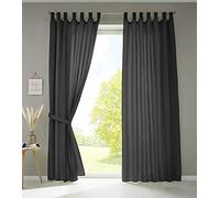 Gardinenbox Set of 2 Curtains with Loops, Opaque, Microsatin, Translucent, Ruffle Tape, Plain Matt, 100% Polyester, Black, H x W 245 x 140 cm
