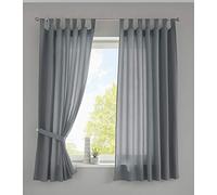 Gardinenbox Set of 2 Curtains with Loops, Opaque, Microsatin, Translucent, Ruffle Tape, Plain Matt, 100% Polyester, Grey, H x W 175 x 140 cm