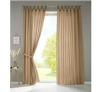 Gardinenbox Set of 2 Curtains with Loops, Opaque, Microsatin, Translucent, Ruffle Tape, Plain Matt, 100% Polyester, Sand, H 245 x W 140 cm