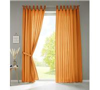 Gardinenbox Set of 2 Curtains with Loops, Opaque, Microsatin, Translucent, Ruffle Tape, Plain Matt, 100% Polyester, Orange, H x W 225 x 140 cm