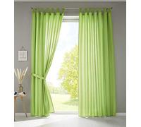 Gardinenbox Set of 2 Curtains with Loops, Opaque, Microsatin, Translucent, Ruffle Tape, Plain Matt, 100% Polyester, Apple Green, H x W 225 x 140 cm