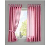 Gardinenbox Set of 2 Curtains with Loops, Opaque, Microsatin, Translucent, Ruffle Tape, Plain Matt, 100% Polyester, Pink, H x W 175 x 140 cm