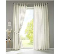 Gardinenbox Set of 2 Curtains with Loops, Opaque, Microsatin, Translucent, Ruffle Tape, Plain Matt, 100% Polyester, Cream, H x W 245 x 140 cm