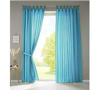 Gardinenbox Set of 2 Curtains with Loops, Opaque, Microsatin, Translucent, Ruffle Tape, Plain Matt, 100% Polyester, Turquoise, H x W 245 x 140 cm