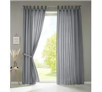 Gardinenbox Set of 2 Curtains with Loops, Opaque, Microsatin, Translucent, Ruffle Tape, Plain Matt, 100% Polyester, Grey, H x W 225 x 140 cm