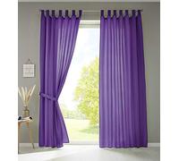 Gardinenbox Set of 2 Curtains with Loops, Opaque, Microsatin, Translucent, Ruffle Tape, Plain Matt, 100% Polyester, Purple, H x W 245 x 140 cm
