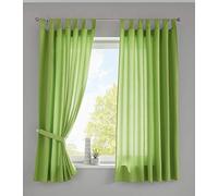 Gardinenbox Set of 2 Curtains with Loops, Opaque, Microsatin, Translucent, Ruffle Tape, Plain Matt, 100% Polyester, Apple Green, H x W 175 x 140 cm