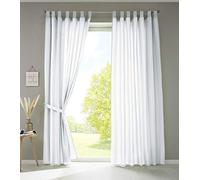Gardinenbox Set of 2 Curtains with Loops, Opaque, Microsatin, Translucent, Ruffle Tape, Plain Matt, 100% Polyester, White, H x W 245 x 140 cm