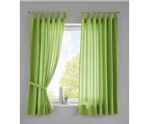 Gardinenbox Set of 2 Curtains with Loops, Opaque, Microsatin, Translucent, Ruffle Tape, Plain Matt, 100% Polyester, Apple Green, H x W 175 x 140 cm