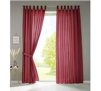 Gardinenbox Set of 2 Curtains with Loops, Opaque, Microsatin, Translucent, Ruffled Tape, Plain Matt, 100% Polyester, Bordeaux, HxW: 245 x 140 cm