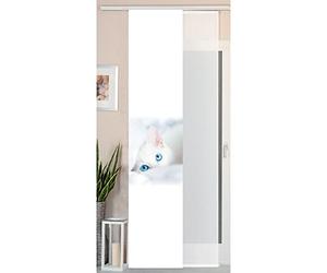 Gardinenbox Sliding/Panel Curtain, Wild Silk Effect and Voile Panel, Polyester, Cat, 245 cm x 45 cm, 2 Units