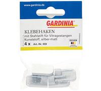 Gardinia Adhesive Hooks for Curtain Rods 4 Pieces with Steel Pin Self-Adhesive Height 11 mm Matt Silver