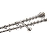 Gardinia Curtain Pole Set Ball 2-Track Diameter 20 mm Stainless Steel Look 160 cm
