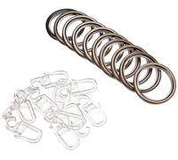 Gardinia Curtain Rings for Curtain Rods with 20 mm Diameter, Gliding Inlay and Pleated Hooks Included, Pieces, Chicago Series, 10 mm Width, Metal, Titanium