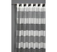 Gardinia Curtain with Attached Tabs, Transparent Tab-Top Curtain, Woven Stripes, Translucent and Clear, Silver Grey, 140 x 245 cm