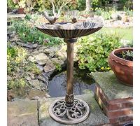 GardMax Bronze Effect Bird Bath Polyresin Oyster Shell Shape Table Free Standing Bath