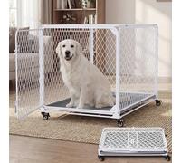Gardner Pet 108cm Collapsible Dog Crate Diamond Mesh,No Assembly Metal Dog Kennel with 4 Lockable Wheels,Removable Tray,Portable Folding Dog Cage for Medium/Large Dogs(Up to 91kg) Indoor Outdoor Use