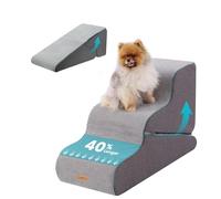 Gardner Pet 2-in-1 Dog Steps for Bed, Adjustable Large 3-Steps High Density Foam Dog Ramp for Sofa, Water Resistant Pet Stairs with Non Slip Bottom, Suitable for Puppy, Small Animals, Large Grey
