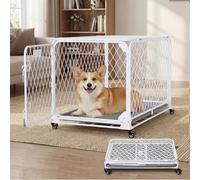 Gardner Pet 76cm Collapsible Dog Crate Diamond Mesh,No Assembly Metal Dog Kennel with 4 Lockable Wheels,Removable Tray,Portable Folding Dog Cage for Small/Medium Dogs(Up to 32kg) Indoor Outdoor Use