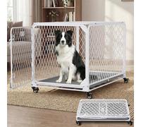 Gardner Pet 92cm Collapsible Dog Crate Diamond Mesh,No Assembly Metal Dog Kennel with 4 Lockable Wheels,Removable Tray,Portable Folding Dog Cage for Medium Dogs(Up to 45kg) Indoor Outdoor Use