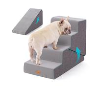 Gardner Pet Adjustable Dog Steps for Bed 47-56cm H, 4-Step Extra Wide Dog Ramp for Sofa, Waterproof Pet Steps for Small Dogs with Durable Non-Slip Fabric Cover and 35D Soft Foam, Grey