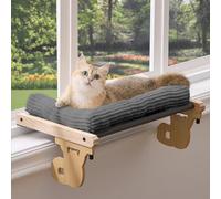 Gardner Pet Cat Window Perch, 2 in 1 Cat Hammock Window Sill Seat with Cushion, Solid Wood & Metal Frame for Large Kittens (Grey)