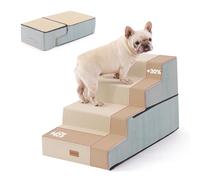 Gardner Pet Dog Steps for Bed 47cm H, 4-Step Extra Wide Dog Ramp for Sofa, Waterproof Pet Steps for Small Dogs with Durable Non-Slip Fabric Cover and 35D Soft Foam, Beige